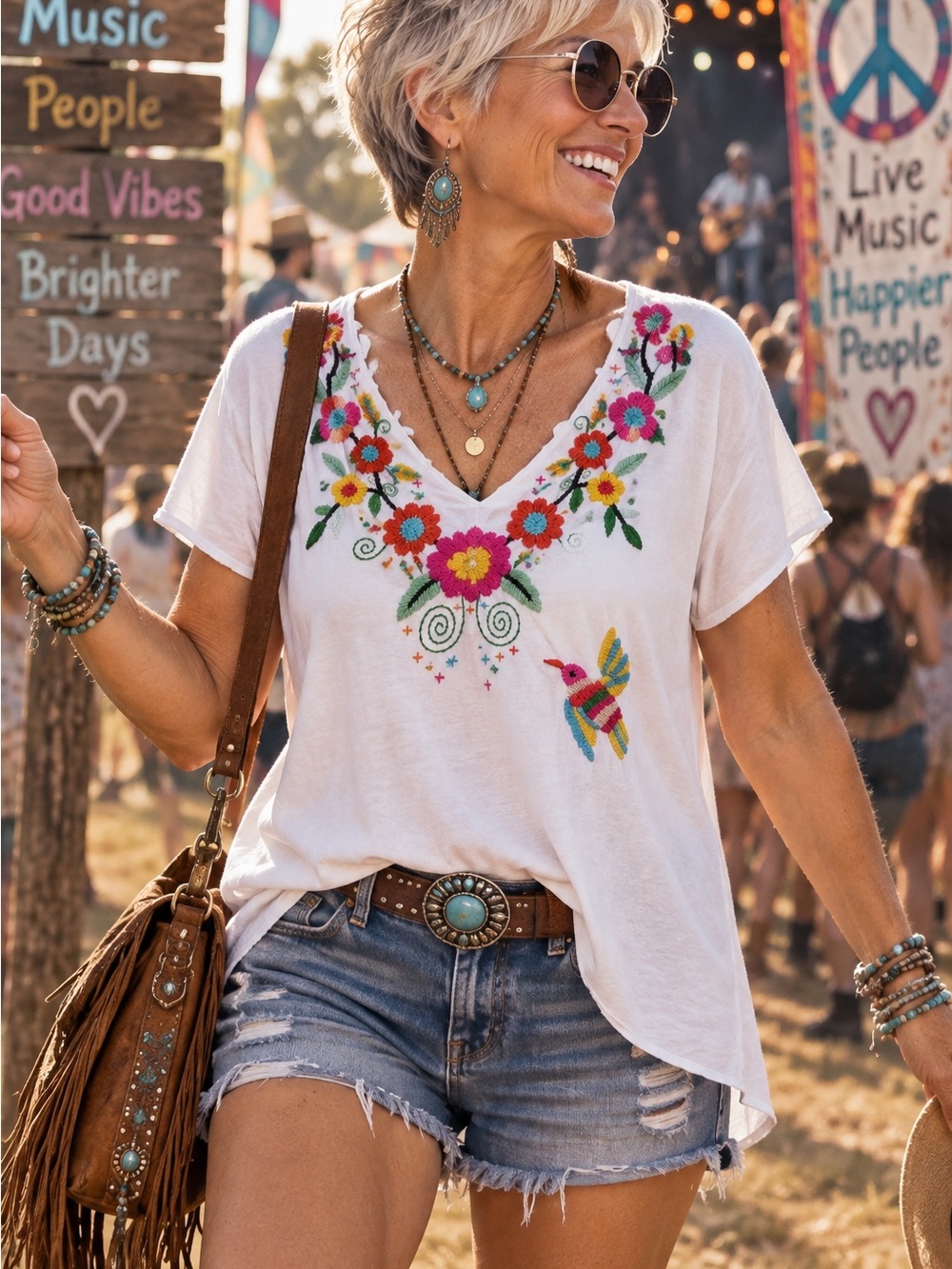 Johnny Was / JW Los Angeles “Joy Love Light” Embroidered Top